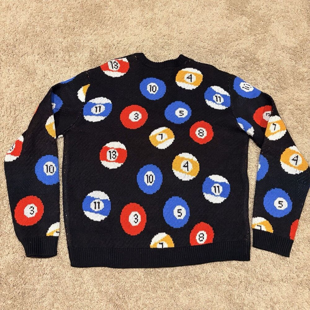 Fashionova Novamen Cardigan Pool Ball Sweater Black Red White Mens Size Large - Picture 3 of 5